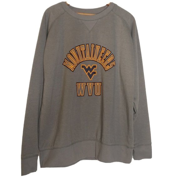 Champion WVU Men's L West Virginia Mountaineers Sweatshirt Crew Neck Gray EUC - Picture 1 of 8